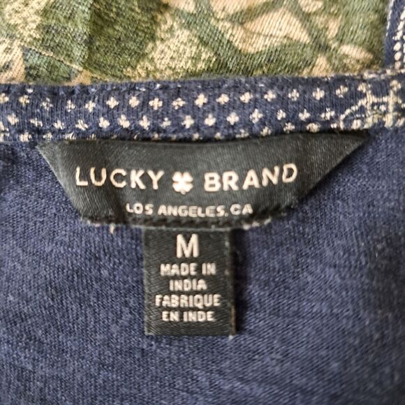 Lucky Brand Women's Boho Split Neck Top Blouse Front Tie V-Neck Blue  M - Picture 3 of 9